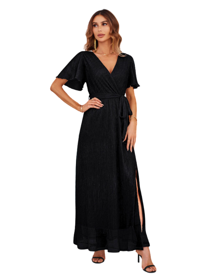 SHOPIQAT Feminine and Elegant Sparkling V-Neck Strappy Dress - Premium Dresses from shopiqat - Just $19.500! Shop now at shopiqat